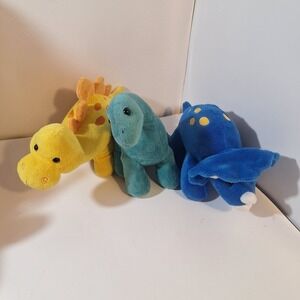 Prextex 3 Dinosaur Plush Stuffed Animals Green Yellow & Blue 12"